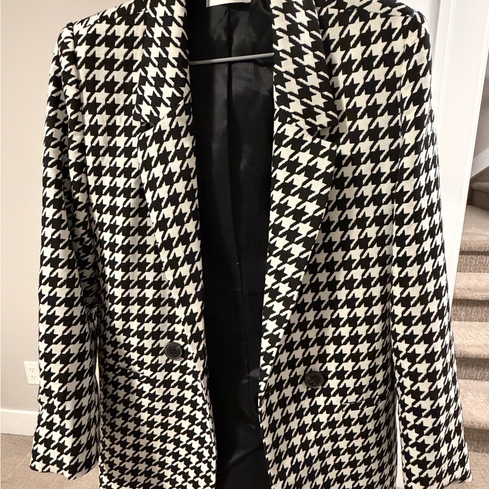 Anine Bing Black and White Houndstooth Blazer
